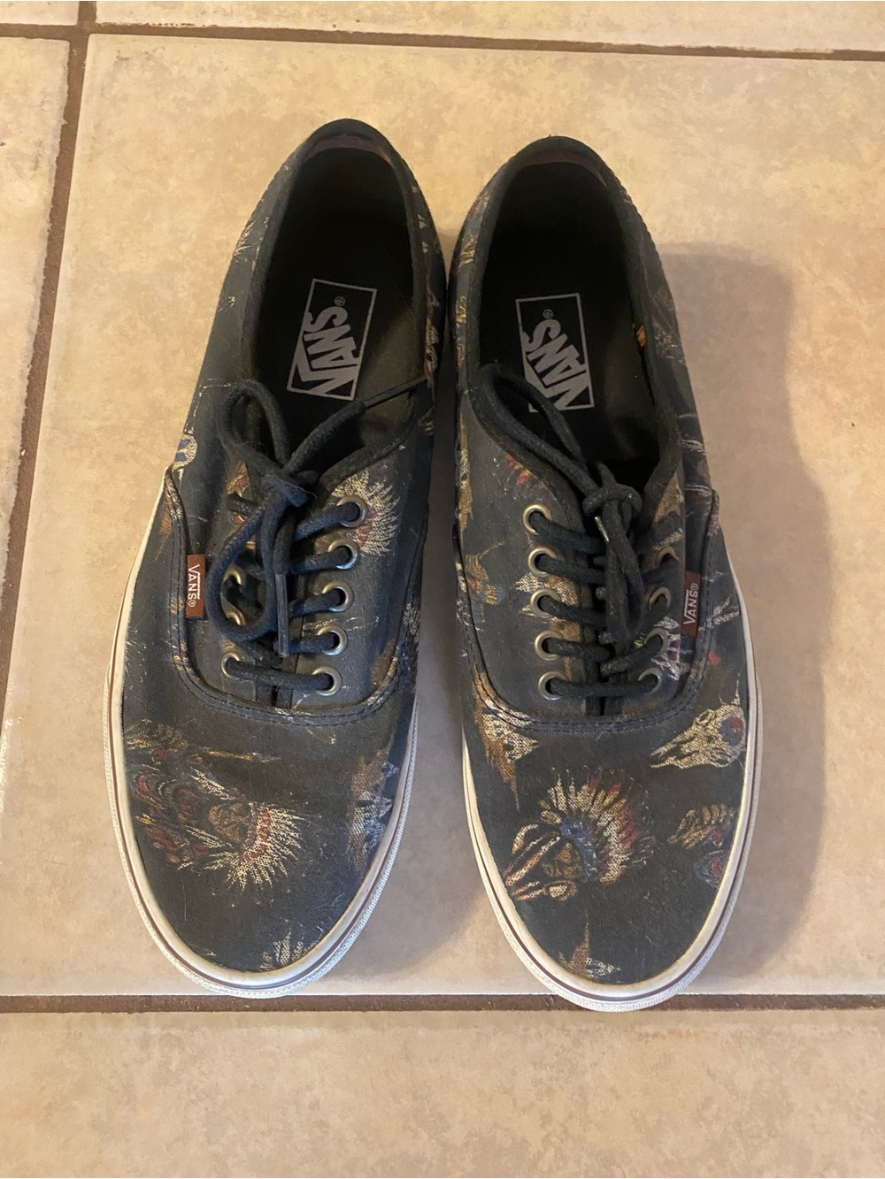 Vans Black Canvas Low-Top Sneakers with Feather Skull Print